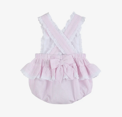 Pink Seersucker Easter Bunny Ruffle Romper