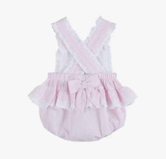 Pink Seersucker Easter Bunny Ruffle Romper