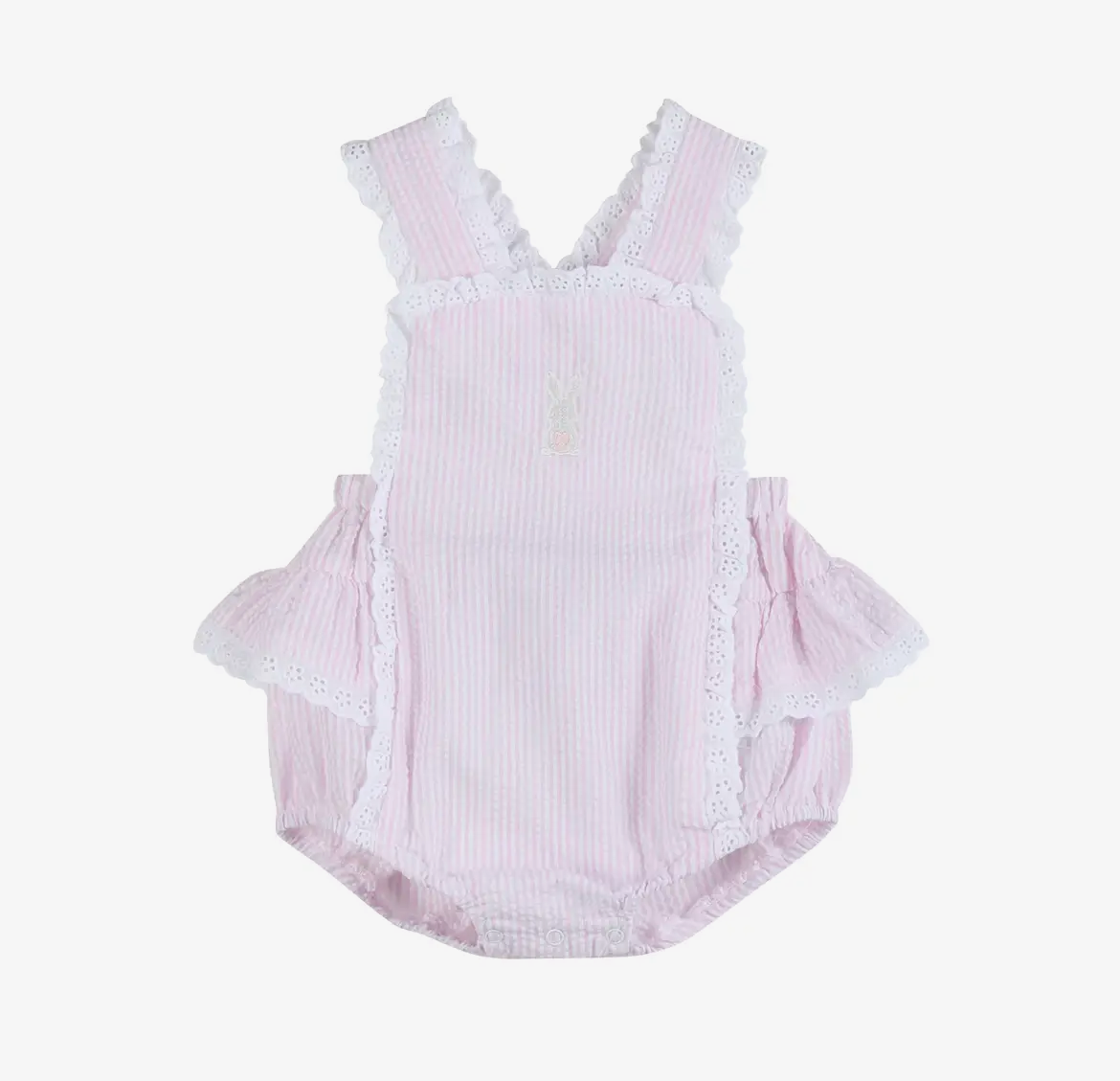 Pink Seersucker Easter Bunny Ruffle Romper