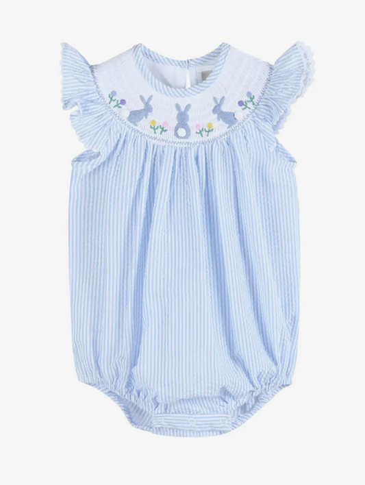 Light Blue Easter Bunny Smocked Flutter Romper